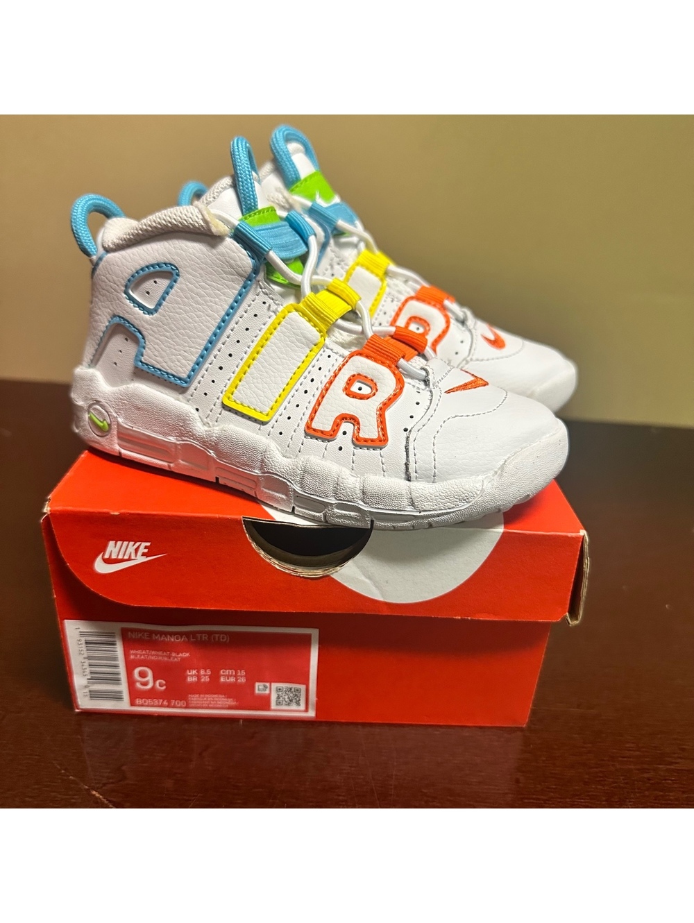 New Nike Air More Uptempo Mid White Rainbow - FJ4624-100 kids Size 9C